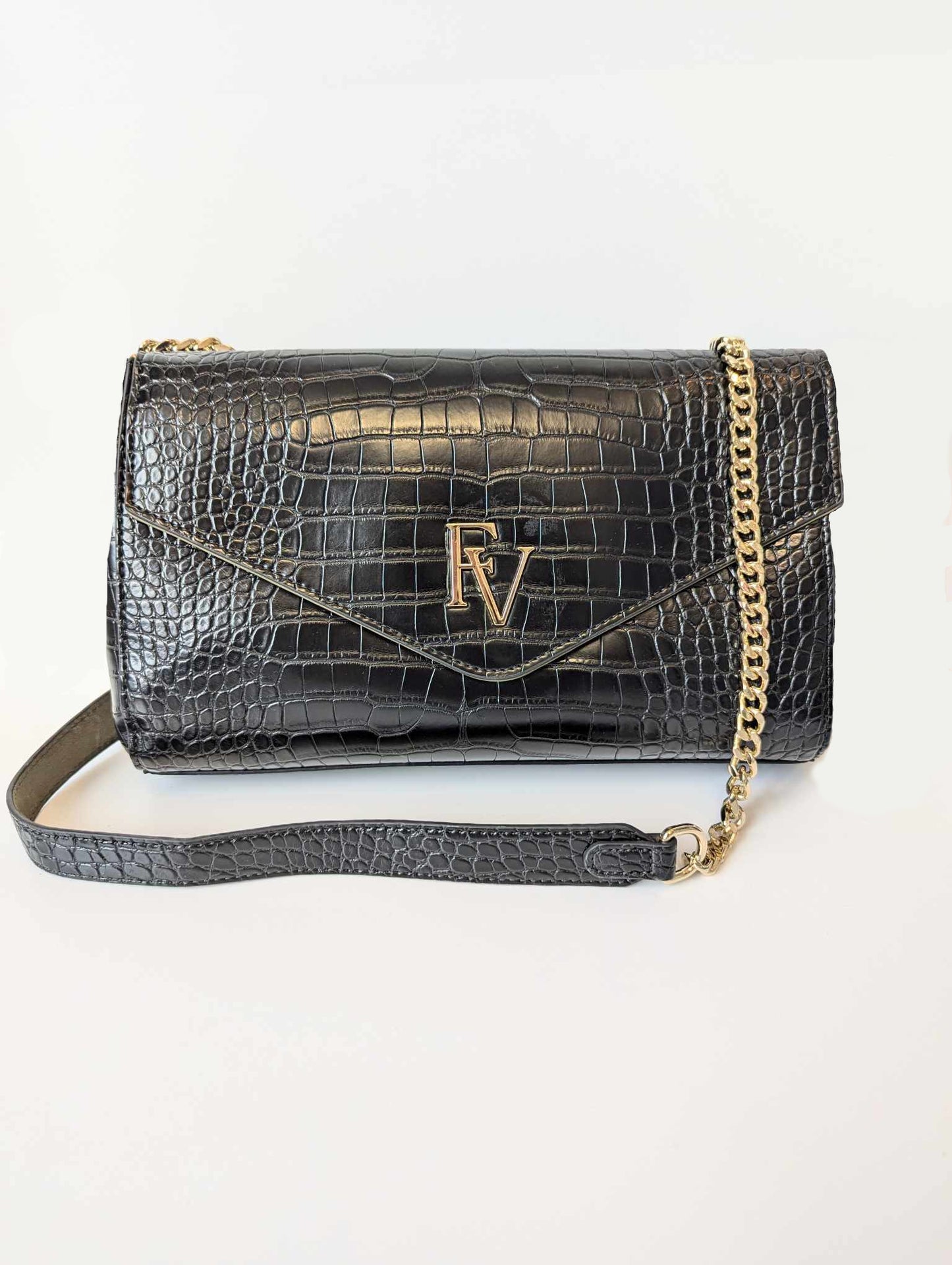 Sac à bandoulière, Collection Livianna, Olive et Croco noir