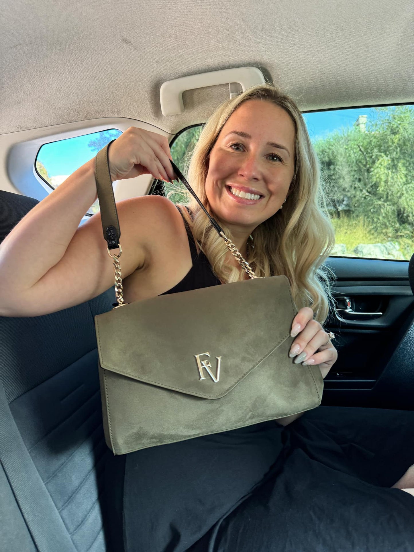 Sac à bandoulière, Collection Livianna, Olive et Croco noir
