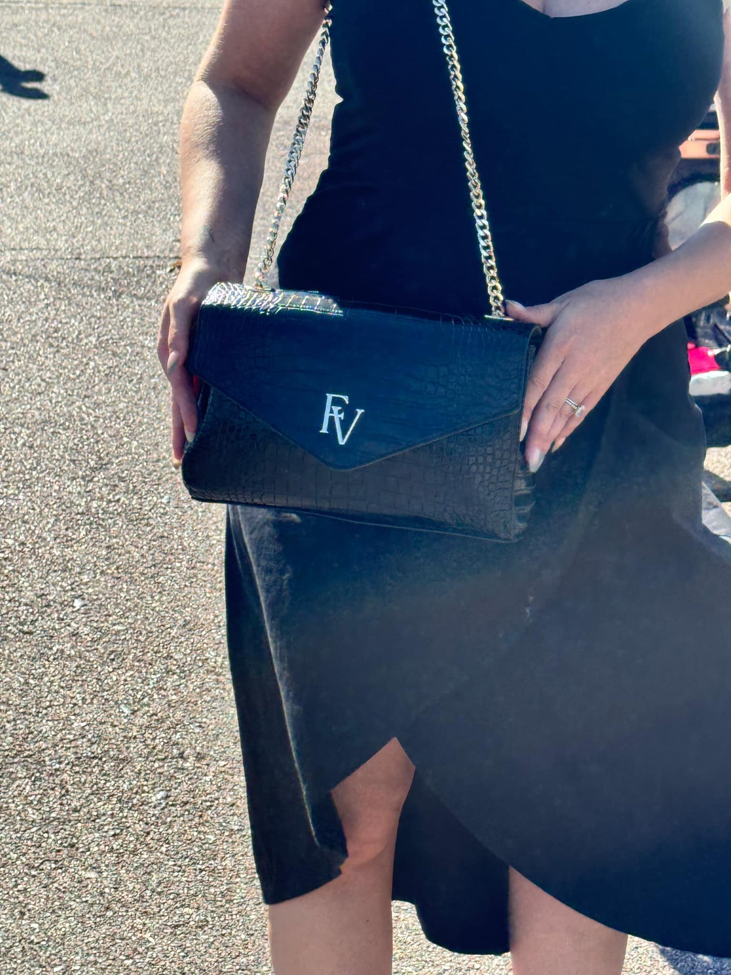Sac à bandoulière, Collection Livianna, Olive et Croco noir
