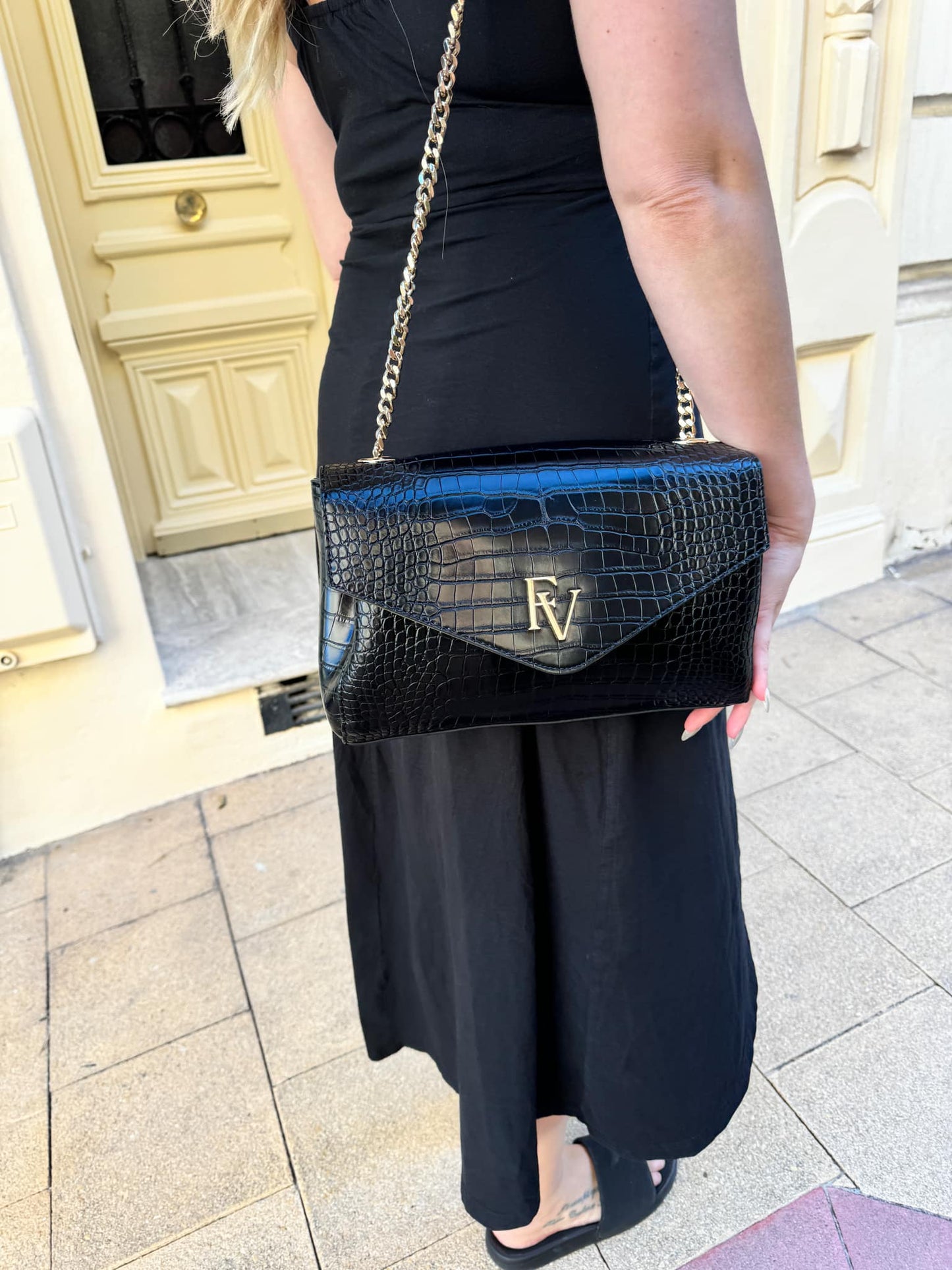 Sac à bandoulière, Collection Livianna, Olive et Croco noir