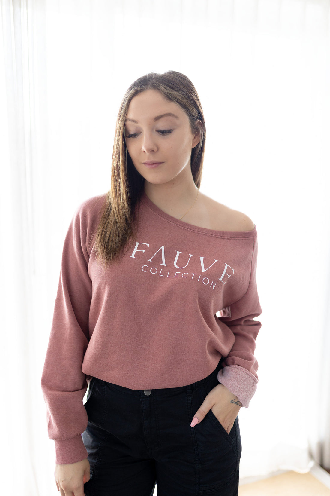 crewneck fauve rose