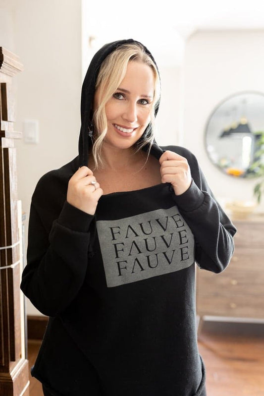 Chandail hoodie col évasé Noir